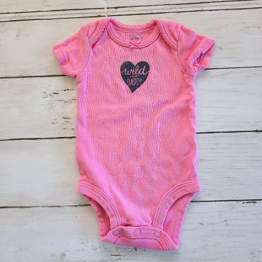 ♡ 5/$20 - Carter's Girl's Pink Black Heart Wild About Daddy Print Bodysuit